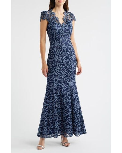 Eliza J Illusion Cap Sleeve Gown in Blue | Lyst