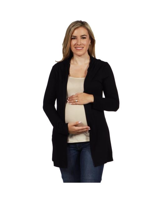 24seven Comfort Apparel Women's Black Open Front Lightweight Hooded Maternity Cardigan
