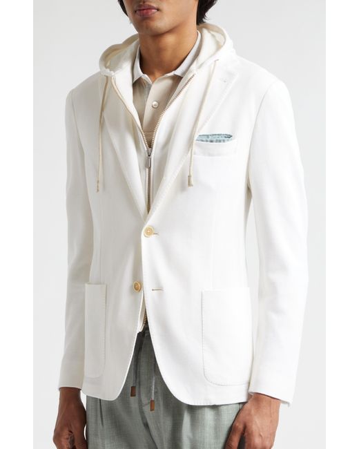 Eleventy White Cotton & Cashmere Sport Coat With Removable Hooded Bib for men