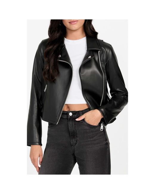 Guess Women's Black Miko Faux Leather Moto Jacket