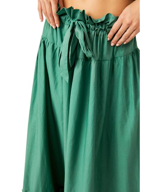 Free People Green Favorite Part Tie Waist Tiered Poplin Maxi Skirt