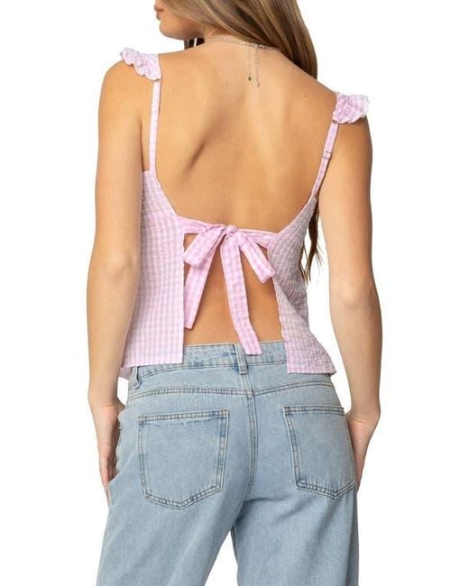 Edikted Purple Jenson Backless Gingham Tank