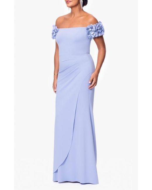 Xscape Evenings Blue Ruffle Scuba Crepe Gown