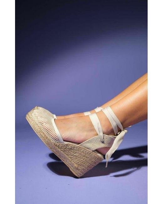 Forever & Always Shoes Blue Lions Mesh Leather Wedge Espadrilles Sandal