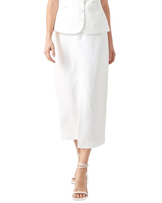 Endless Rose White Front Slit Linen Blend Midi Skirt