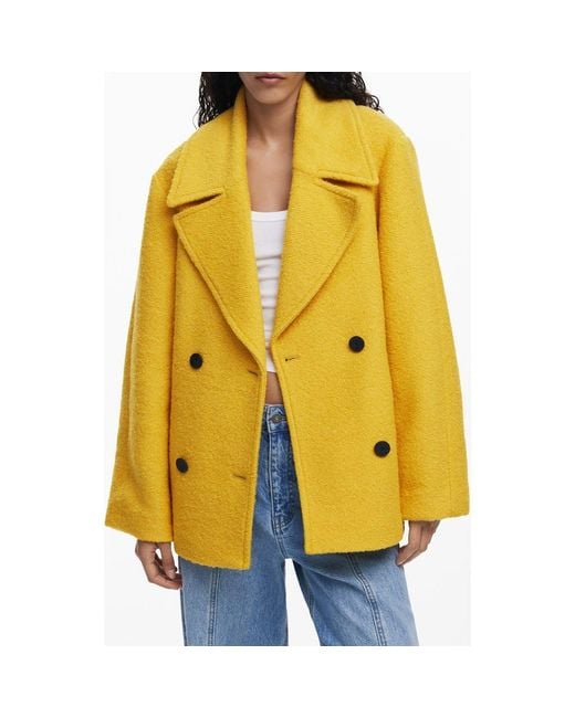 Desigual Yellow Double Breasted Coat