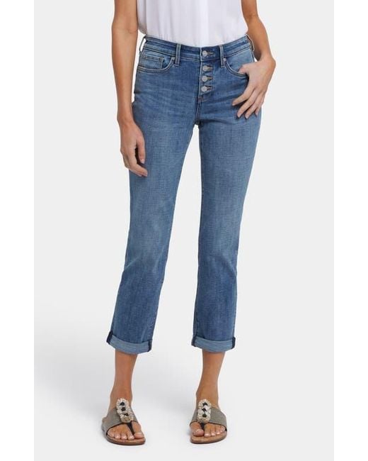 NYDJ Blue Sheri High Waist Cuff Hem Ankle Jeans