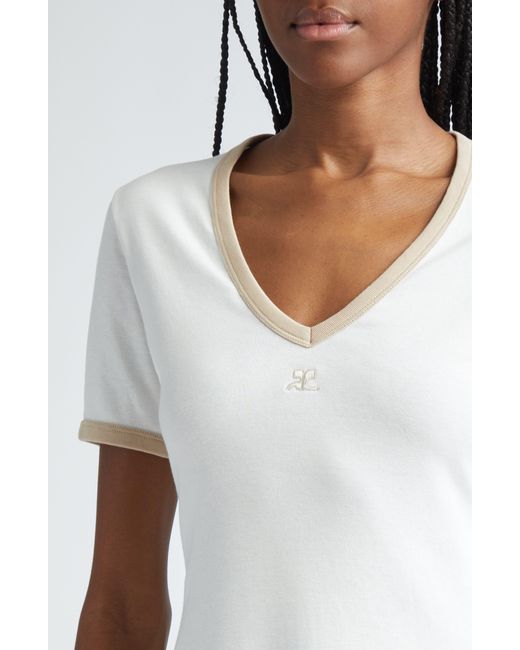 Courreges White Contrast Trim V-neck Cotton Jersey Minidress