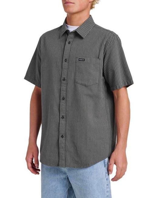 Quiksilver Gray Oxford Stripe Classic Short Sleeve Button-Up Shirt for men