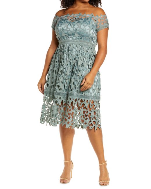 Chi Chi London Green Lace Off The Shoulder Dress