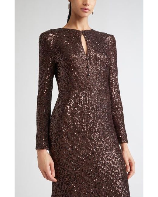 St. John Brown Long Sleeve Sequin Stretch Knit Gown