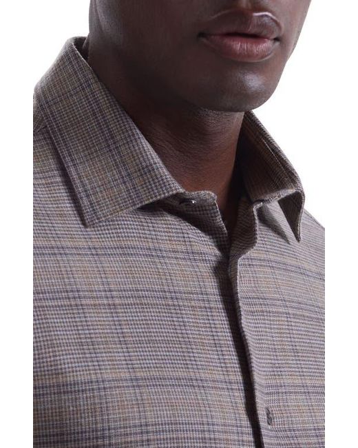 Bugatchi Gray Julian Shaped Fit Plaid Cotton & Wool Button-Up Shirt for men