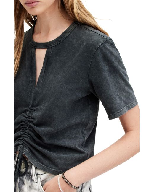 AllSaints Black Gigi Cutout Ruched Front Cotton T-shirt