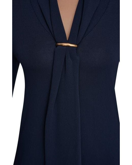 Donna Karan Blue Drape Neck Sweater