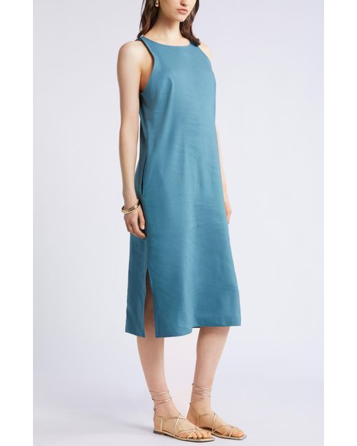 Nordstrom Blue Sleeveless Linen Blend Dress