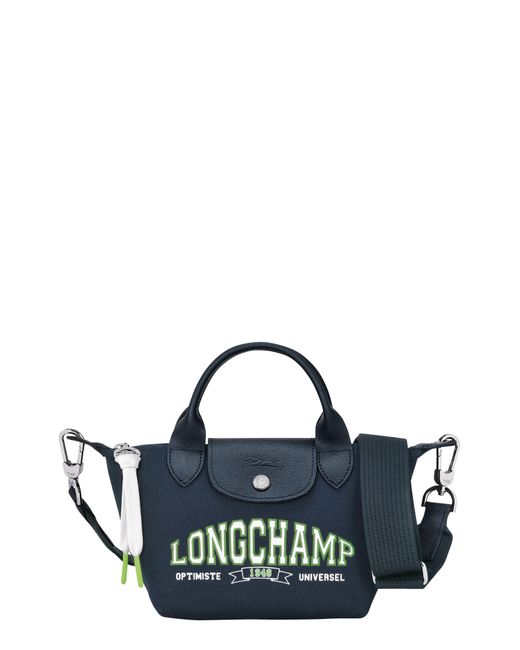 Longchamp Blue Extra Small Le Pliage University Canvas & Leather Crossbody Bag