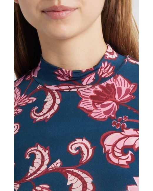 Farm Rio Blue Flower Delicacy Ruched Jersey Top