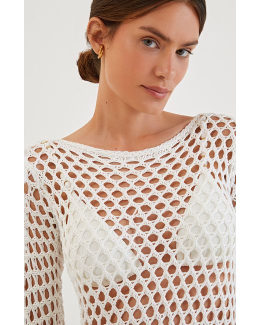 ViX Natural Belle Crochet Long Sleeve Cotton Cover-up Dress