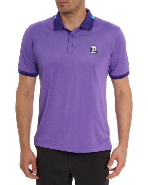 Robert Graham Purple Skull Rose Knit Polo Shirt for men