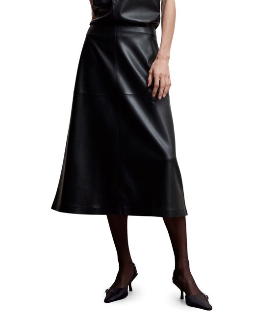 Mango Black Faux Leather A-line Skirt