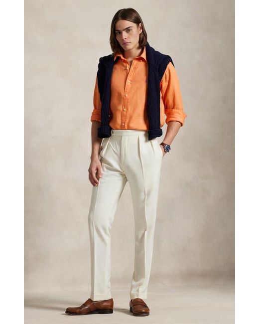 Polo Ralph Lauren Orange Classic Fit Solid Linen Button-Down Shirt for men