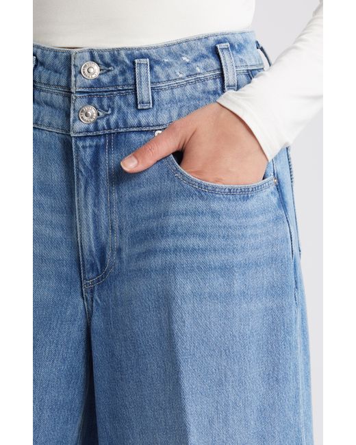 PAIGE Blue Portia Double Waistband Wide Leg Jeans