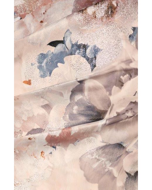 Aidan Mattox Natural Metallic Jacquard Ruffle One-Shoulder Ballgown