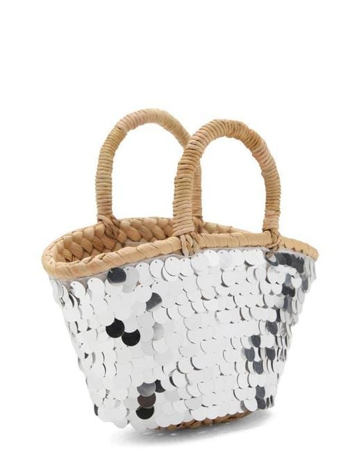 Mango White Mini Sequin Basket Tote