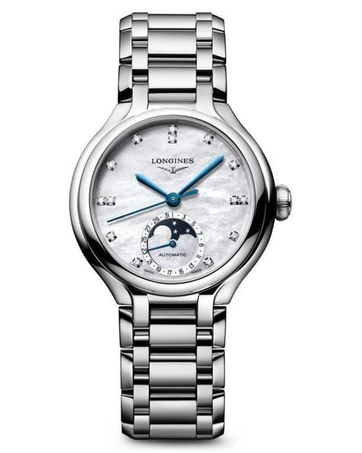 Longines Metallic Primaluna Moonphase Mother-Of-Pearl Bracelet Watch, 34Mm