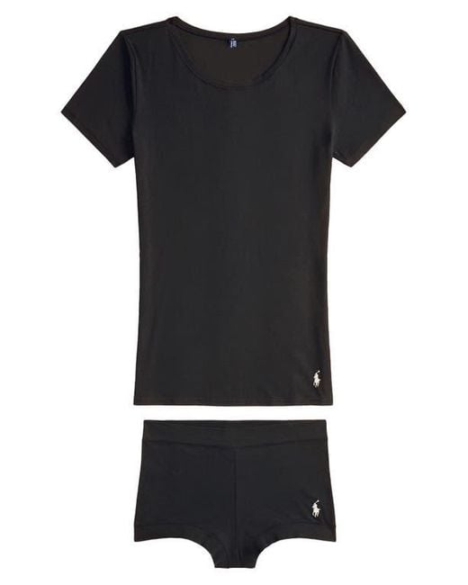 Polo Ralph Lauren Black Cotton Blend T-Shirt & Boyshorts Set