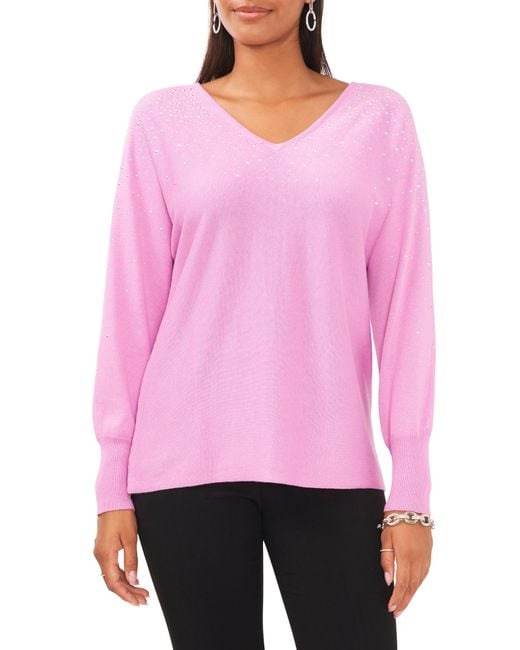Chaus Pink Bling V-neck Sweater