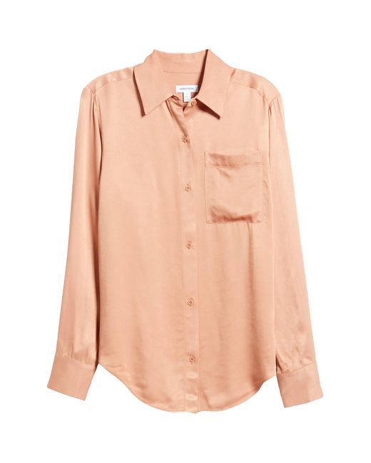 Nordstrom Pink Pocket Satin Button-up Shirt