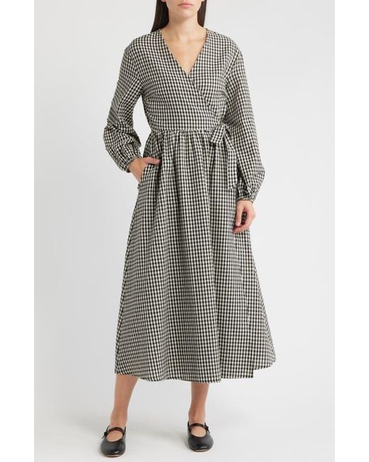 long sleeve seersucker dress Long-Sleeved Gianna Dress in Navy/Green Small Dot Seersucker