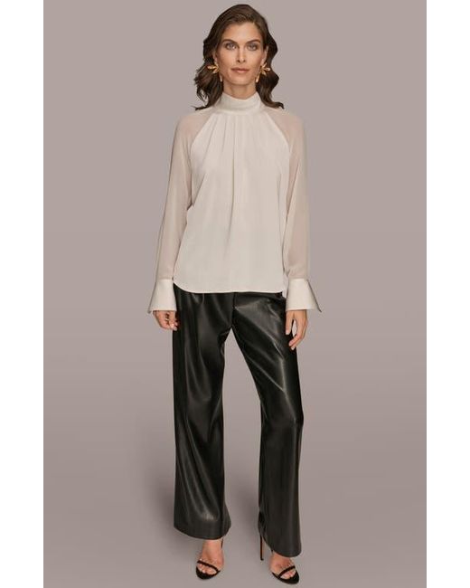 Donna Karan Natural Pleated Sheer Sleeve Top
