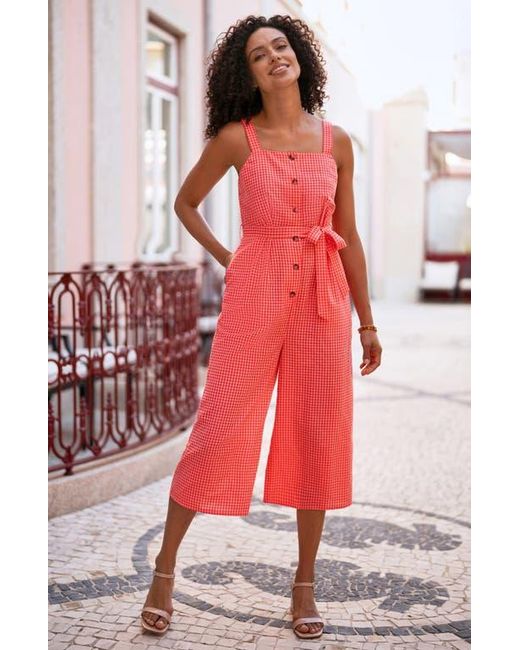 Yumi' Red Gingham Button Through Jumpsuit
