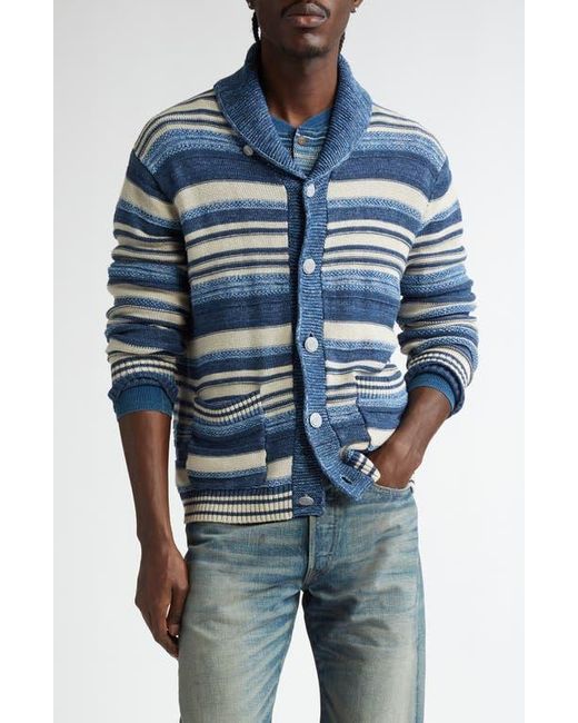 Ralph Lauren Blue Stripe Cotton & Linen Cardigan for men