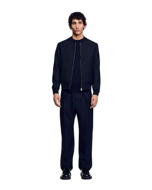 Sandro Blue Zip-Up Varsity Jacket for men