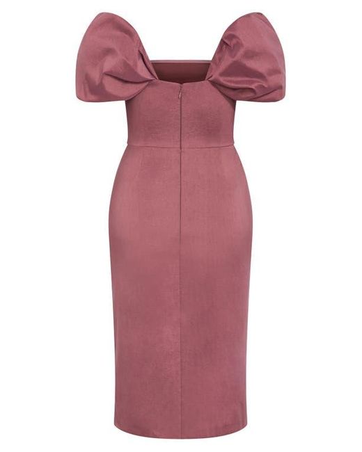 City Chic Red Elyse Puff Sleeve Sheath Dress