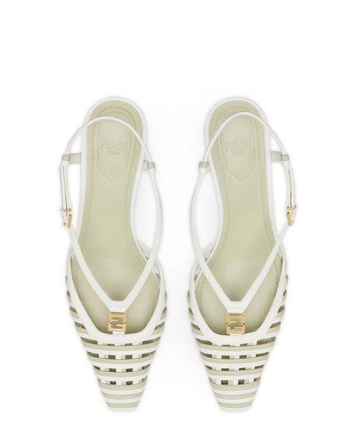 FENDI FFOLD MEDIUM-HEELED 55 MM SANDALS IN WHITE LAMBSKIN WITH GOLD HARDWARE