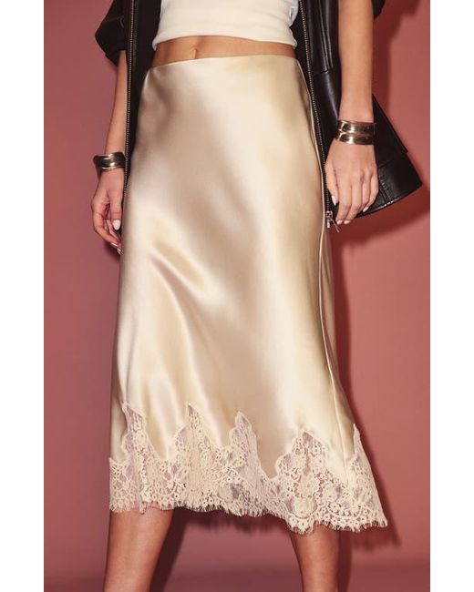 Reformation Natural Lace Trim Silk Midi Skirt