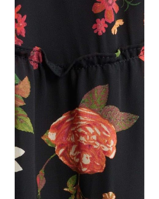 Cece Black Floral Long Sleeve Ruffle Dress