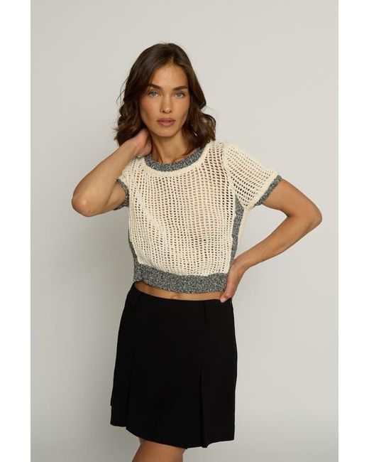 Central Park West Natural Cropped Mesh Stitch Crewneck Top