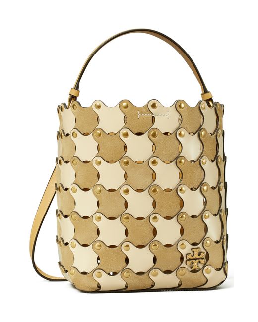 Tory Burch Mcgraw Die Cut Small Leather Bucket Bag in Metallic Lyst