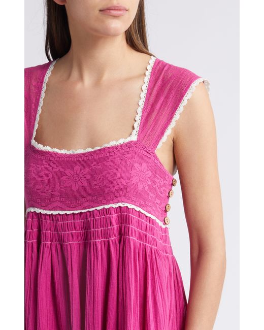 Free People Pink Heartland Embroidered Bodice Cotton Minidress