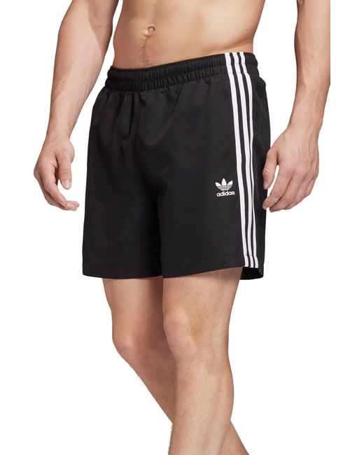 adidas Originals 3-stripes Swim Trunks in Black for Men - Lyst