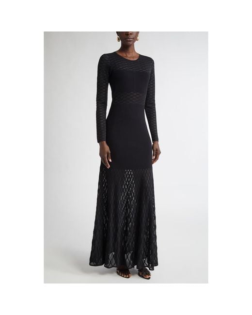 John Women's Black Trellis Knit Long Sleeve Gown