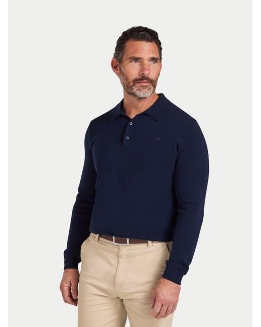 Raging Bull Blue Long Sleeve Knitted Polo Shirt for men