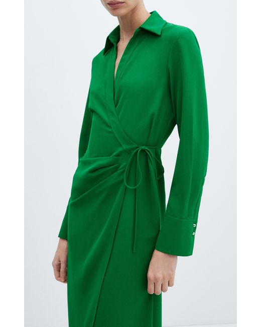 Mango Green Collared Midi Wrap Dress