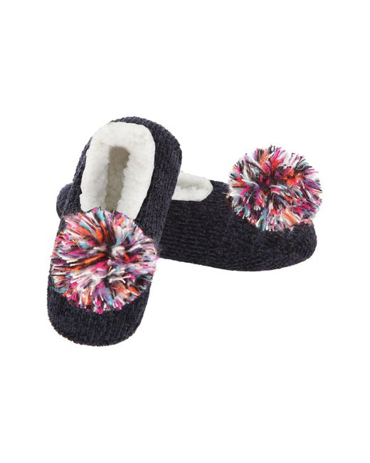 Memoi Cuddly Pompom Chenille Slipper Socks in Black | Lyst