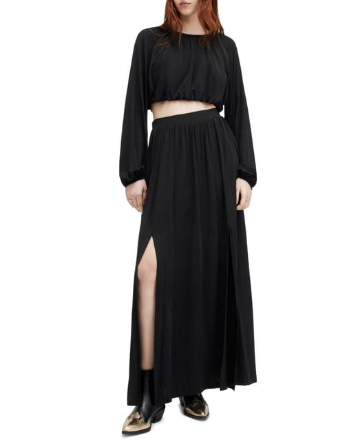 AllSaints Black Casandra Draped Maxi Skirt